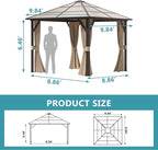 Aoxun 10FT x 10FT Gazebo Single Polycarbonate Top, Outdoor Polycarbonate Frame Permanent Gazebo with Curtains and Netting, for Patios, Parties, Backyards, Gardens and Lawns