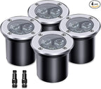 4 Pack 3w 12v Low Voltage In-ground Lights LED Landscape Light Waterproof IP67 Pathway Lights Outdoor spotlights Trees Flags for Garden,Yard,Tree (Warm White)