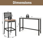 COSTWAY 3 Piece Outdoor Bar Table and Chairs Set, 55" Pub Height Bar Table & 2 Cushioned Bar Stools with Rhombus Backrest, Metal Patio Bar Table Set for Balcony, Backyard, Porch, Pool