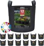 JERIA 12-Pack 10 Gallon Grow Bags, 300G Thickened Nonwoven Garden Pots,Heavy Duty Fabric Pots with Reinforced Handles