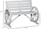 Outsunny 41" Wooden Wagon Wheel Bench, Rustic Outdoor Patio Weather Resistance Furniture, 2-Person Slatted Seat Bench with Backrest, Light Gray