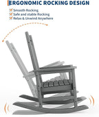 GarveeLife Poly Lumber Rocking Chair Outdoor - HDPE High Back Porch Rocker Chairs for Adults - All Weather Resistant Furniture for Patio - Grey