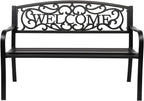 VINGLI Outdoor Bench for Patio Metal Garden Bench w/PVC Back Pattern by VINGLI