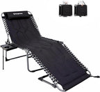 KingCamp Oversize Lounge Chair Outdoor, Extra Large Padded Folding 5 Positions Chaise Tanning Chairs with Pillow & Side Table for Outside Sunbathing Beach Patio Pool Camping (Black)