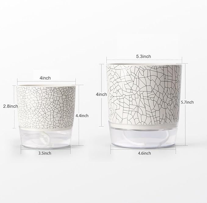 Self Watering Pots for Indoor Plants, 5 & 4 Inch Stylish Flower Pots, Set of 4 Modern Planters with Self Watering Plant Feature (Crack Texture)