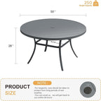 VICLLAX 50" Outdoor Round Patio Table with Umbrella Hole, All Weather Metal Round Outdoor Dining Table for Lawn Garden, 6-8 Person Table, Grey