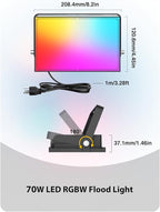 Onforu LED Flood Light Outdoor 700W Equiv, 70W Color Changing RGBW 2700K Floodlight with Remote, Stage Lighting Uplights for Events, IP66 Uplighting Outdoor Spotlight Floor Light for Halloween 4 Pack