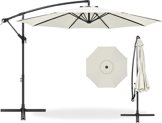 Best Choice Products 10ft Offset Hanging Market Patio Umbrella w/Easy Tilt Adjustment, Polyester Shade, 8 Ribs for Backyard, Poolside, Lawn and Garden - Ivory