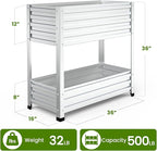 2-Tier Galvanized Raised Garden Bed with Legs, 36"x16"x36" Metal Elevated Planter Box (12" Top/8" Bottom Depth), 500LB Capacity for Vegetables, Herbs, Leafy Greens, Flowers on Patio Yard