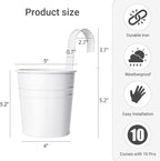 Dahey 10 Pcs Hanging Flower Pots Metal Iron Bucket Planter for Railing Fence Balcony Garden Home Decoration Flower Holders with Detachable Hooks, White, 5 inches