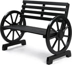 VINGLI Rustic Wooden Wheel Bench Outdoor Bench, Patio Bench Wagon Slatted Seat, Garden Benches for Outdoors 350lbs High Capacity, Weather Resistance (Black, 41in)