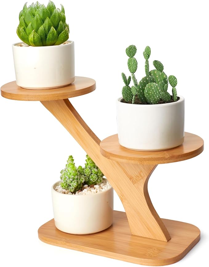 XXXFLOWER Wood Plant Stand for Indoor,Small Desktop Plant Stand,3 Tier Succulent Windowsill Shelf Holders for Balcony Home Office Garden Patio Gift（Pots NOT Included）