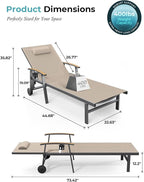 Ciokea Outdoor Lounge Chair with Pillow Set of 2, 5-Position Aluminum Chaise Lounge with Wheels & Armrests, 400 lbs Heavy Duty Patio Pool Chair for Backyard, Deck, Beach & Poolside, Khaki