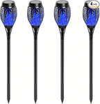 4 Pack Outdoor Solar Flame Light,Solar Lights Outdoor for Garden Decorations with Flickering Flame,IP65 Waterproof Solar Powered Yard Lights Torch Light for Lawn Patio Pathway (Blue)
