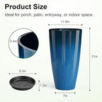 QCQHDU 21 inch Tall Planters for Outdoor & Indoor Plants, Set of 2 Large Outdoor Planters with Drainage Hole for Front Porch, Patio, Garden, Home Decor, Blue