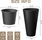 Kante 23 Inch Tall Planter Set of 2, Round Spiral Textured Flower Pots, Decorative Plant Pots for Outdoor Indoor Garden Patio Front Porch (Black)