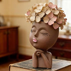 Face Flower Pot Head Planter, Girl Heads Flowerpot, Lady Faces Plant Pot, Female Bust Statue Succulent Pots with Drainage Hole for Indoor Outdoor Plants, Modern Human Art Vase(7" Brown)