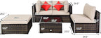 Tangkula 5 Pieces Patio Rattan Furniture Set, Outdoor Sectional Rattan Sofa Set with Back & Seat Cushions, Wicker Conversation Set with Tempered Glass Table for Backyard Porch Poolside (Brown)