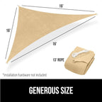 GORILLA GRIP Heavy Duty Sun Shade, UV Protection Fade Tear and Rust Resistant Rectangle Sunshade Canopy, Curved Edges Blocks Sunlight, Breathable Sail, Outdoor Patio, Lawn Garden, 16x16x16, Sand