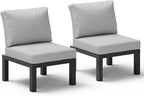 Aluminum Outdoor Patio Sofa Set, 2 Seats Modular Sectional Single Seat Sofa Chairs with Removable Cushions, All-Weather Outdoor Conversation Sets for Garden & Yard, Gray