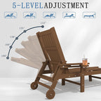 Patio Chaise Lounge Chair, Oversized Lounge Chair Outdoor with 5 Positions, HDPE, Patio Lounge Chair with Wheels & Cup Holder for Pool, Deck, Poolside,Wood