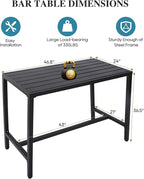 Outdoor Bar Table, Patio Console Pub Height Tables with Powder Coated Steel Frame, Weather Resistant Waterproof Top for Hot Tub, Balcony, Garden, Yard, Poolside (47" Wide Bar Table, Black)