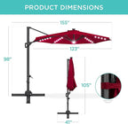 Best Choice Products 10ft Solar LED Cantilever Patio Umbrella, 360-Degree Rotation Hanging Offset Market Outdoor Sun Shade for Backyard, Deck, Poolside w/Lights, Easy Tilt, Cross Base