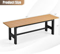 Outdoor Patio Bench, Brown Slatted Seat, Metal Frame, 660 lb Capacity