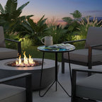 LIFFY Patio Side Tables,12" Indoor Outdoor Metal Side Table with Glass Tabletop,Round Decorative Plant Stand & Accent Table for Garden, Yard, Balcony, Backyard, Porch