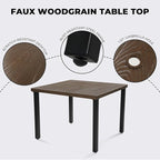 Grand patio 5-Piece Outdoor Dining Set for 4, Metal Woven Wicker Fixed Patio Chairs with Thickened Cushions & 1 Square Woodgrain Dining Table with Umbrella Hole for Backyard Deck (Natural)