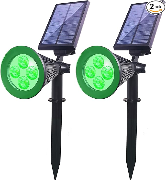 Solar Lights Outdoor Waterproof, 4 LED Landscape Lights, 2 in 1 LED Solar Spotlight for Flag Garden Pathway Yard Patio Lawn Outdoor Decor Lighting (Green)