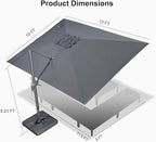 PURPLE LEAF 10' X 13' Rectangle Patio Umbrella with Base Outdoor Large Aluminum Cantilever Umbrella with 3-Year Fade Resistance Recycled Fabric and 360-degree Rotation for Deck Pool Garden, Mist Grey