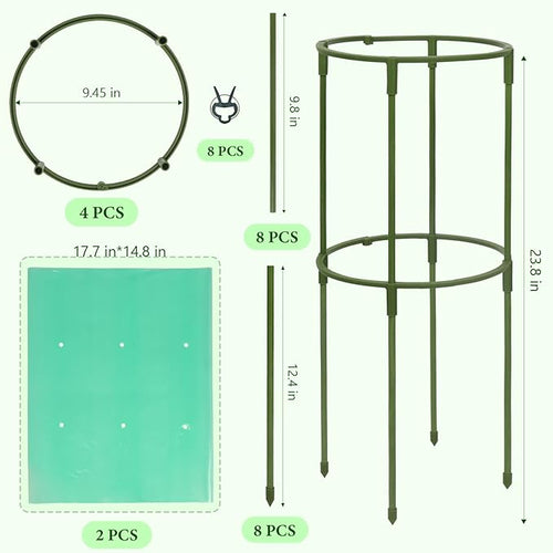 17.7" H Plant Support Stake Cage, Round Plant Support Garden Flower Stakes with Plastic Protective Film, Plant Cages for Indoor Outdoor Small Plants,Tomato, Peony, Hydrangea