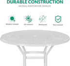 VIVIJASON 5-Piece Patio Swivel Bar Stools Set, All Weather Cast Aluminum Outdoor Bar Height Bistro Set with 4 Cushioned Bar Chairs & 38.5" High Bar Table w/Umbrella Hole for Backyard, Lawn, White