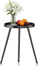 Small Round Side Table Metal End Table Outdoor Black Side Table Mid-Century Modern Accent Table for Office Bedroom Balcony and Small Spaces.