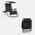 Best Choice Products 30” Wide Folding Zero Gravity Outdoor Recliner Patio Lounge Chair w/Adjustable Canopy Shade, Headrest, Side Accessory Tray - Black