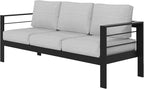 Wisteria Lane Patio Furniture Aluminum Sofa, All-Weather Outdoor 3 Seats Couch, Black Metal Chair with Light Grey Cushions