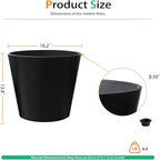 Wide Planters for Outdoor Plants, Extra Large Indoor Flower Pots for Garden, Front Porch, Patio - Round Resin Planter Set of 2 (Black, 16 inch - 2 Pack)