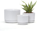 Ton Sin Plant Pots, 4.1+5.1+6.5 inch, Set of 3, Ceramic Planters with Drainage Hole and Saucer, Indoor Flower Pot with Drainage Hole, Gifts for Mom(Matte White)