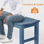 Outdoor Bench, 2-Person Patio Backless Bench Holds up to 800lbs, Weatherproof Garden Bench That Never Rot and Fade, Suit for Backyard, Porch, Patio, Deck and Entryway (Blue)