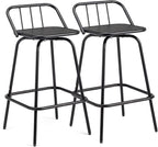 VINGLI 2 PCS Outdoor Swivel Bar Stools, 30 Inch Metal Barstools with Backrest & Footrest, 360° Rotating All-Weather Stools for Garden, Balcony, Kitchen Island (Black)