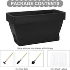 Window Box Planter, 6 Packs 17 Inches Rectangle Planters Box with Drainage Holes and Trays, Vegetable Planters for Windowsill Patio Garden Home Decor Porch Yard Dark Gray