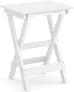 LUE BONA 27 inch Folding Side Table, HDPS Outside End Table for Patio, Porch, Deck, Pool, Weather Resistant, White