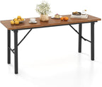 Tangkula 59" Narrow Outdoor Dining Table for 4-6, No Assembly Foldable Patio Dining Table with Acacia Wood Top & Heavy Duty Metal Frame, Portable Table for Yard, Garden, Poolside or Indoor (Natural)
