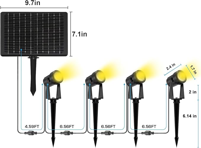 ZYAN Solar Landscape Spotlights, Separate Monocrystalline Panels & USB-C Powered 5400mAh Auto On Off Dusk to Dawn, Outdoor IP65 Waterproof, Warm White for Yard Path Patio (100 Lumens × 4 Pack)