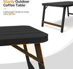 VINGLI Outdoor Folding Coffee Table, Rectangle Drainable Iron Patio Table for Balcony, Porch, and Living Room, Black