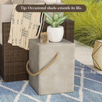 COSIEST Set of 2 Concrete Side Table, Rectangular Outdoor Side Table w Hemp Rope Handles,15''Patio Side Tables End Table, Outdoor Accent Side Table for Garden and Patio, Grey
