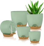 Self Watering Planters with Drainage Holes Reservoir,Nursery Planting Pot for Indoor Decor Garden Plants Succulents,Snake Plant, African Violet,Plastic Flower Pots Set 7+6.5+6+5.5+5 Inch (Green)