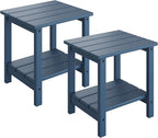 GarveeLife Adirondack Outdoor Side Table 18 x 15 in, HDPE 2-Tier Patio Side Tables for Outside, All-Weather End Table for Patio Pool Deck Indoor Backyard, Navy Blue-2Pcs