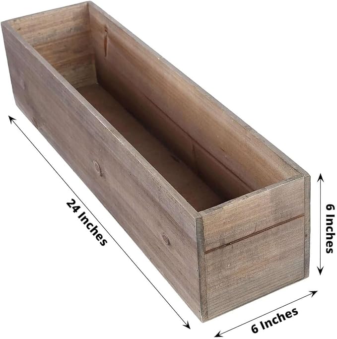 Efavormart 24"x6" Natural Rectangular Wood Planter Box Set with Removable Plastic Liners, DIY Rustic Wooden Box for Succulents, Wedding Centerpieces and Home Decor